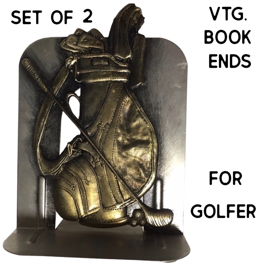 VTG  Metzke Pewter Golf Bag Bookends Set of 2